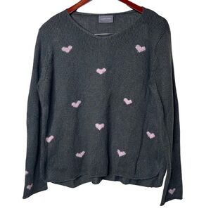 RARE Wooden Ships Candy Hearts pink and grey pullover relaxed sweater top sz S/M